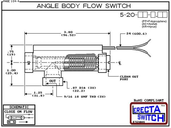 Flow switch - ERECTA SWITCH 5-20-AC-X.XX Angle Body flow sensor - Diagram