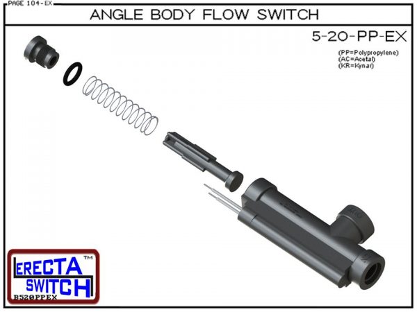 Flow Switch - ERECTA SWITCH 5-20-PP-X.XX Angle Body flow sensor - Po;ypropylene - Exploded View