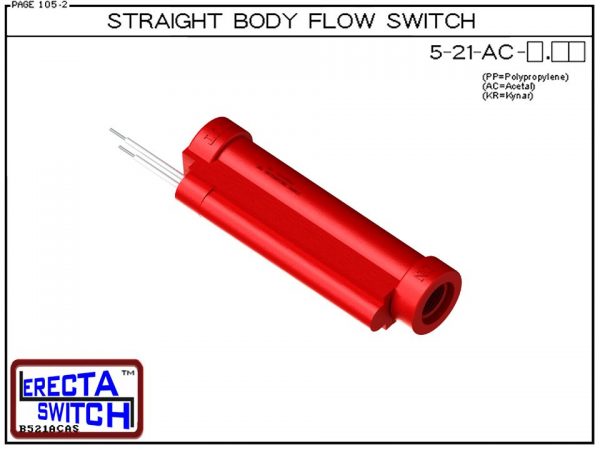 Flow Switch - ERECTA SWITCH 5-21-AC-X.XX Straight Body flow sensor - Acetal