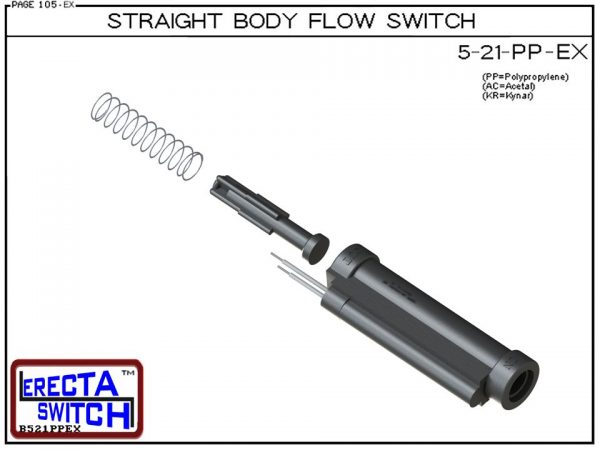 Flow Switch - ERECTA SWITCH 5-21-AC-X.XX Straight Body flow sensor - Exploded View