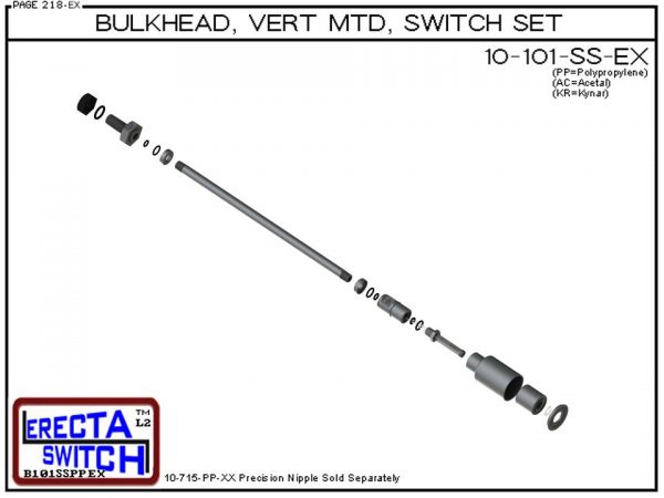 10-101-SS-PP 1/4" NPT Bulk Head Vertical Mounted Shielded Level Switch Set (Polypropylene)-4406