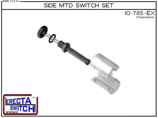 Exploded View - 10-785 Side Mounted Level Switch Set - A unicellular split float converts the 10-782-PP OEM level switch to one of the most economical side mounted level switch in the world.Polypropylene liquid level switch version is suitable for water,