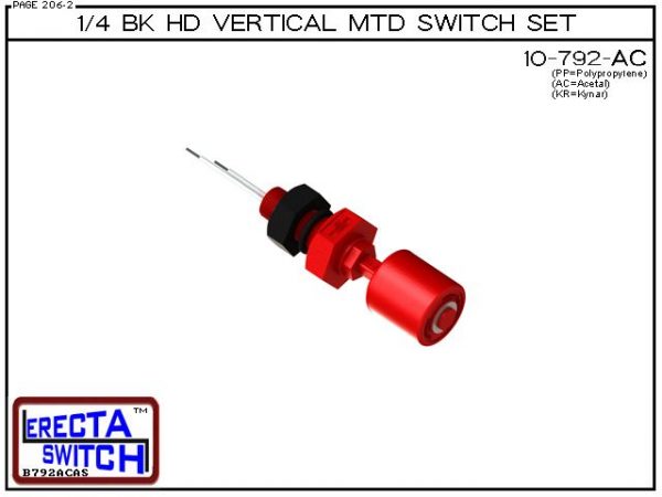 10-792-AC 1/4 Bulk Head Vertical Mounted Level Switch adds a 1/4" NPT bulkhead fitting to the 10-782 Liquid level switch. Liquid Level Sensor set seals to the bulkhead fitting with double o ring seal. Mount this level switch set to an existing 1/4" NPT fe