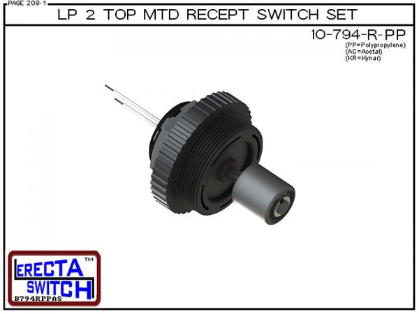 10-794-R-PP Low Profile 2" NPT Top Mounted Receptacle Level Switch Set includes a 10-782 Liquid level switch with a 1-1/4" NPT wiring receptacle providing a weather tight chamber for wire splices and a 2" NPT adapter.Polypropylene Level Switch version is