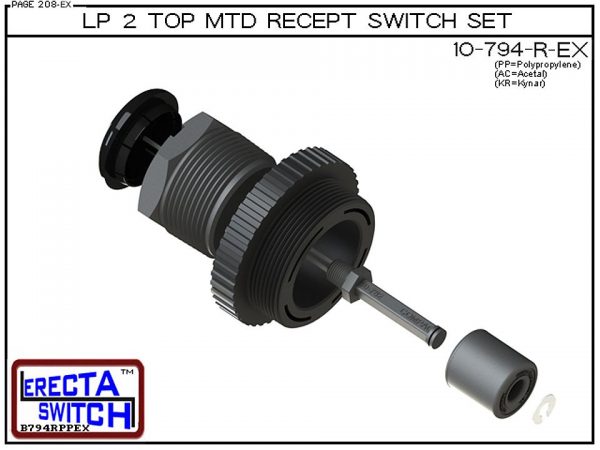 Exploded View - 10-794-R-PP Low Profile 2" NPT Top Mounted Receptacle Level Switch Set includes a 10-782 Liquid level switch with a 1-1/4" NPT wiring receptacle providing a weather tight chamber for wire splices and a 2" NPT adapter.Polypropylene Level Sw
