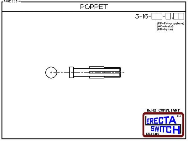 5-16 Flow Switch Replacement Poppets allow OEMs to increase or decrease flow switch sensitivity. Replacement Flow Switch poppets are available in .1 gpm, .25gpm, .50 gpm, .75gpm, and 1 gpm set points.Acetal Flow Switch Version is suitable for hydrocarbon