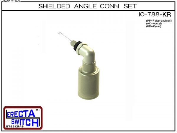 10-788-KR-BLK Shielded Angle Connector Side Mounted Liquid Level Set (Kynar) adds an angle connector and slosh shield to the 10-782 vertical mounted level switch transforming it to a side mounted shielded liquid level switch.Kynar Level Switch version is