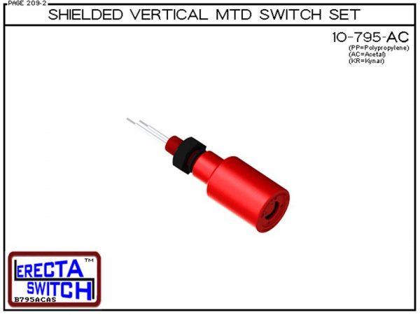 10-795-AC-BLK Shielded 1/4" NPT bulkhead Vertical Mounted Level Switch Set (Acetal) adds a 1/4" NPT bulkhead fitting and slosh shield to the 10-782 Liquid level switch.Acetal Liquid Level Switch Version is suitable for hydrocarbon applications such as gas