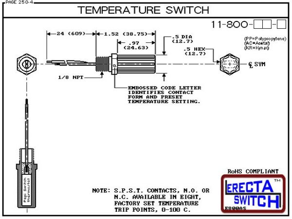 11-800-KR Bimetallic Temperature Switches (PVDF Kynar) - OEM 10 Pack -5390