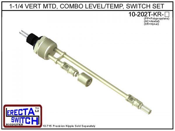 10-202T-KR 1-1/4 Vertical Mounted Combination Level Switch / Temperature Switch Set (PVDF Kynar)-0