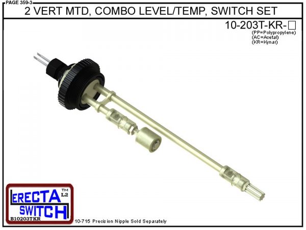 10-203T-KR 2" NPT Vertical Mounted Combination Level Switch / Temperature Switch Set (Kynar)-0