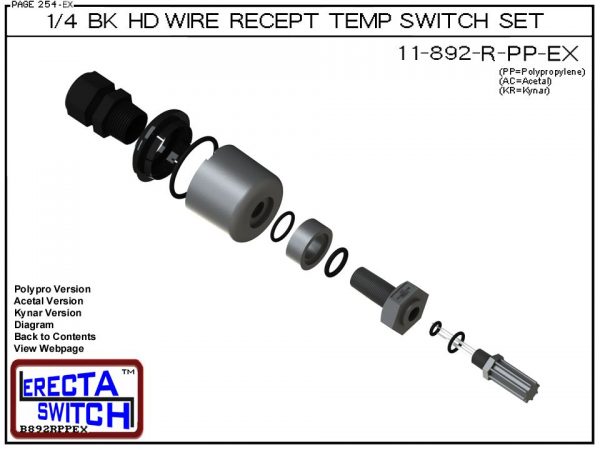 11-892-R-KR Bimetal 1/4 Bulkhead Wire Receptacle Temperature Switch Set (PVDF Kynar) - OEM 10 Pack -5533