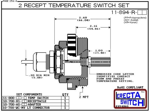 11-894-R-KR Bimetal 2" NPT Wire Receptacle Temperature Switch Set (PVDF Kynar) - OEM 10 Pack -5605