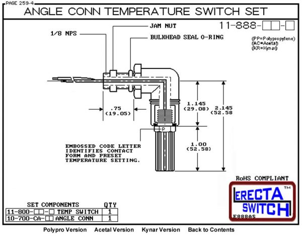 11-888-KR Bimetal Angle Connector Mounted Temperature Switch Set (PVDF Kynar) - OEM 10 Pack -5640