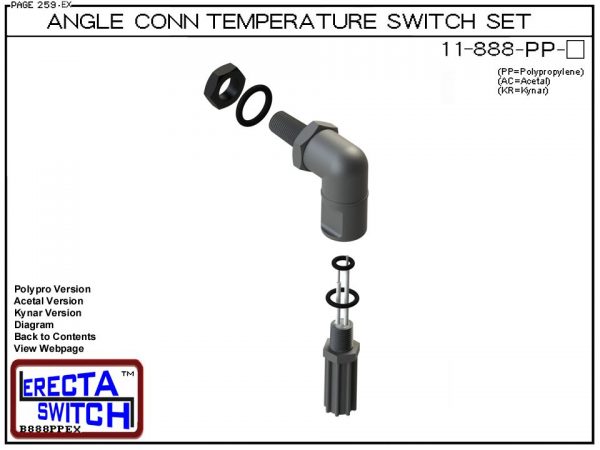 11-888-KR Bimetal Angle Connector Mounted Temperature Switch Set (PVDF Kynar) - OEM 10 Pack -5642