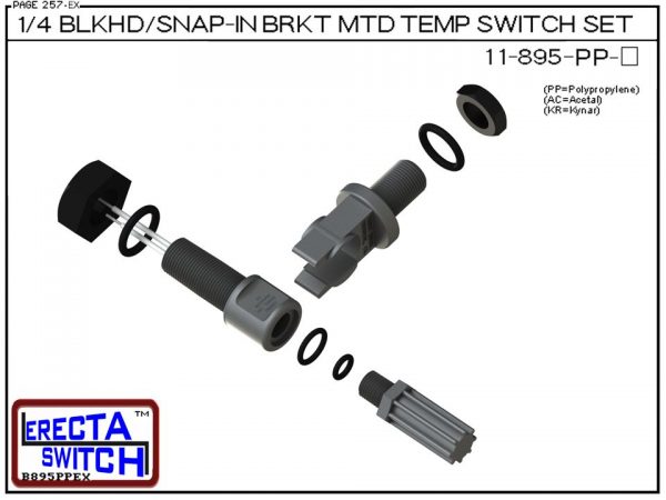 11-895-KR Bimetal 1/4 Bulkhead / Snap-In Bracket Mounted Temperature Switch Set (PVDF Kynar) - OEM 10 Pack -5717