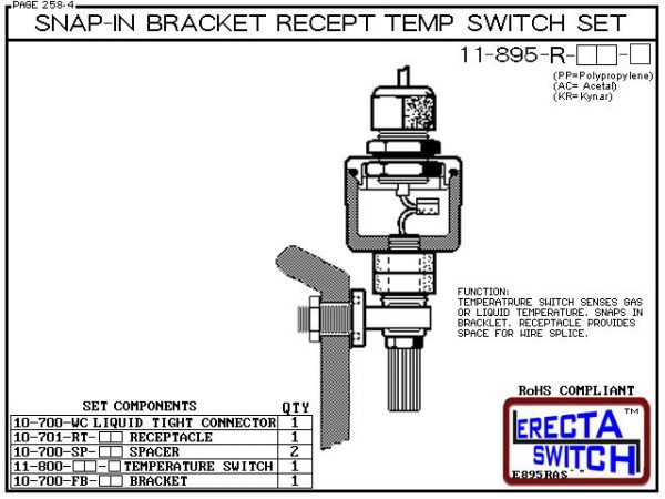 11-895-R-AC Bimetal Receptacle / Snap-In Bracket Mounted Temperature Switch Set (Acetal) Diagram