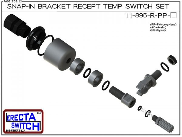 Exploded View - 11-895-R-AC Bimetal Receptacle / Snap-In Bracket Mounted Temperature Switch Set (Acetal)