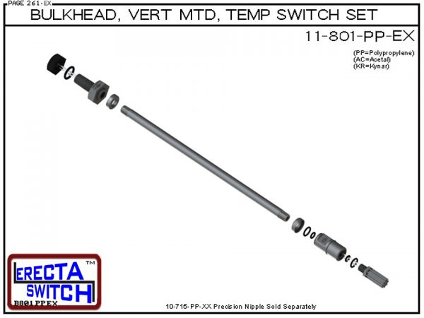 11-801-PP 1/4 Bulkhead Mounted Temperature Probe / Bimetal Temperature Switch Set (Polypropylene) - OEM 10 Pack -5766