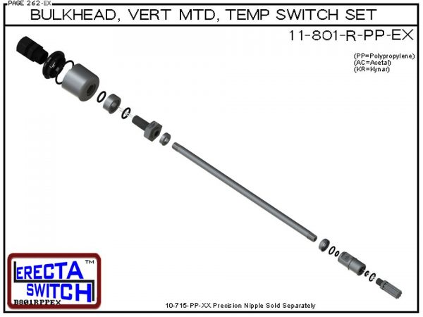 11-801-R-PP 1/4 Bulkhead Mounted Wiring Receptacle Temperature Probe / Bimetal Temperature Switch Set (Polypropylene) - OEM 10 Pack -5801