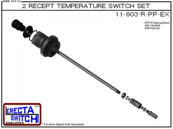 11-803-R-KR 2" NPT Wire Receptacle Temperature Probe / Bimetal Temperature Switch Set (PVDF Kynar) - OEM 10 Pack -5895