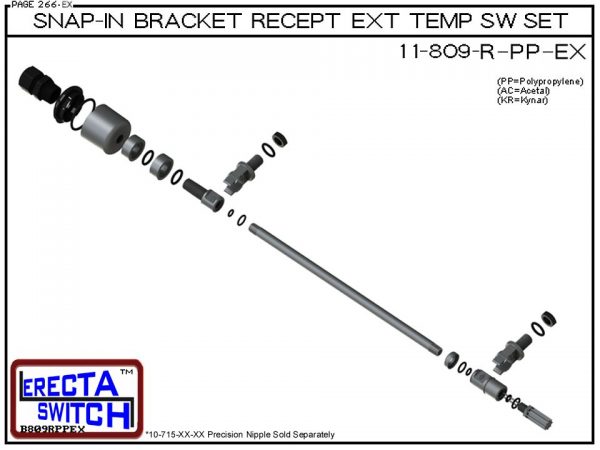 11-809-R-KR Snap-In Bracket Mounted Wiring Receptacle Temperature Probe / Bimetal Temperature Switch Set (PVDF Kynar) - OEM 10 Pack -5942