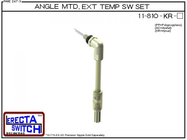 11-810-KR Angle Connector Mounted Extended Temperature Probe / Bimetal Temperature Switch Set (PVDF Kynar) - OEM 10 Pack -0