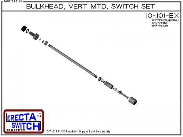 10-101-KR 1/4" NPT Bulk Head Vertical Mounted Level Switch Set (PVDF Kynar)-6085