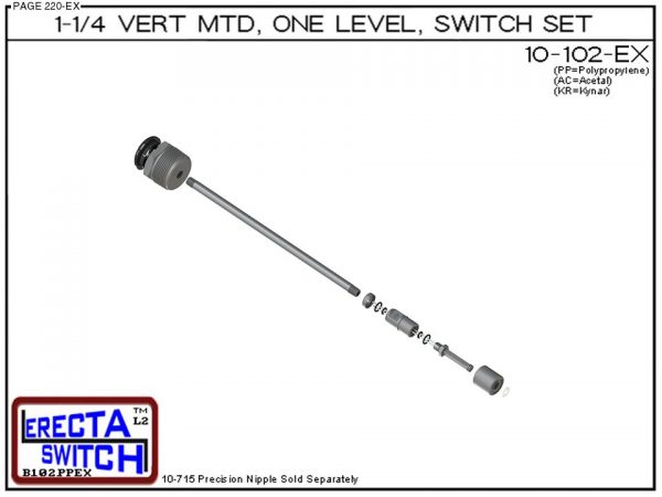 10-102-KR 1-1/4" NPT Wiring Receptacle Vertical Mounted One Level Extended Stem Level Switch Set (PVDF Kynar) - OEM 10 Pack -6128