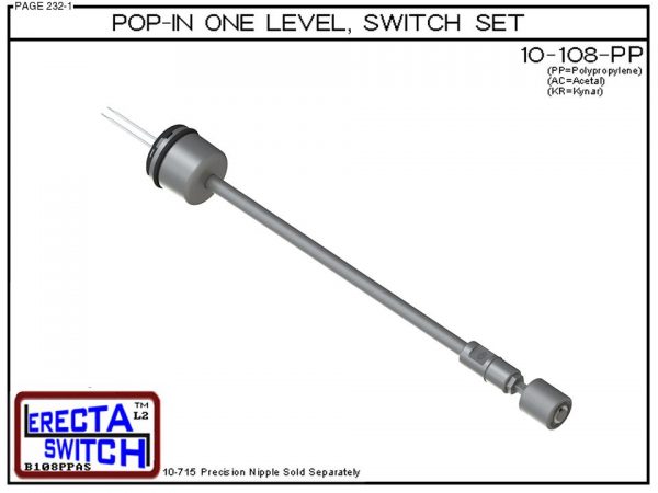 10-108-PP Pop-In Mount 1 Level Float Switch Set (Polypropylene)-0