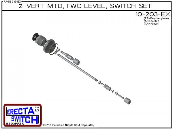 10-203-KR 2" NPT Two Level Float Switch Set (PVDF Kynar) - OEM 10 Pack -6373