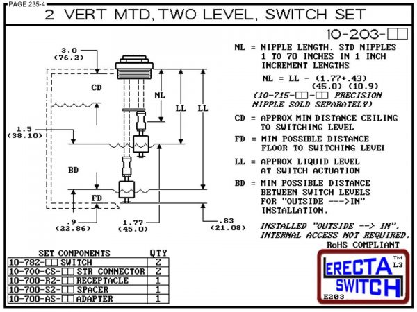 10-203-AC 2" NPT Two Level Float Switch Set (Acetal) - OEM 10 Pack -6364