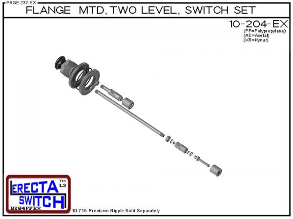 10-204-KR Flange Mounted Two Level Float Switch Set (PVDF Kynar) - OEM 10 Pack -6405