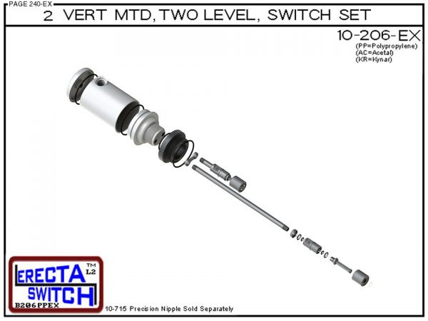 10-206-AC 2" NPT Relay Housing 2 Level Drum Float Switch Set (Acetal) - OEM 10 Pack -6428