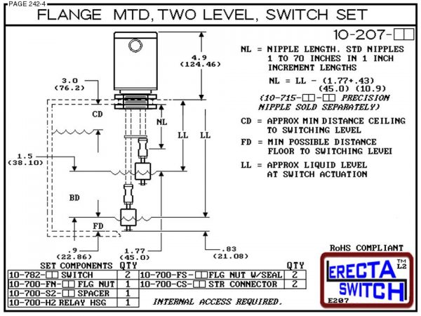 10-207-PP Flange Mounted Relay Housing 2 Level Switch Set (Polypropylene) - OEM 10 Pack -6451