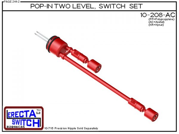 10-208-AC Pop-In Mount 2 Level Float Switch Set (Acetal)-0