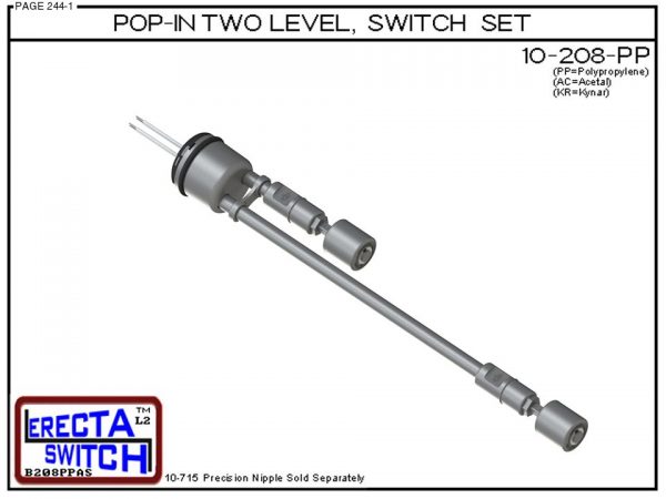10-208-PP Pop-In Mount 2 Level Float Switch Set (Polypropylene) - OEM 10 Pack -6484