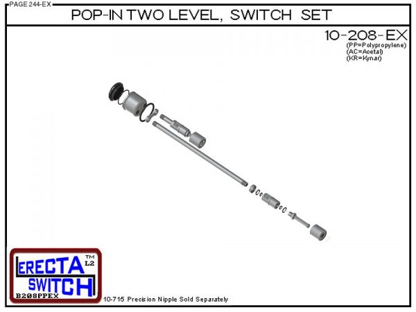 10-208-PP Pop-In Mount 2 Level Float Switch Set (Polypropylene)-0