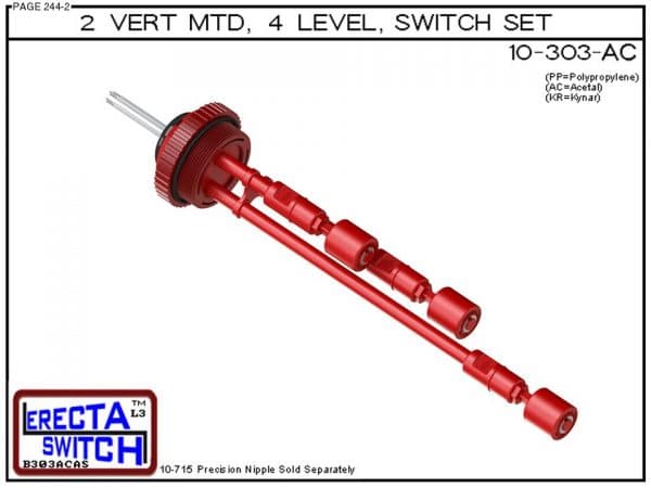 10-303-AC 2" NPT 3 Level Drum Float Switch Set (Acetal) - OEM 10 Pack -0