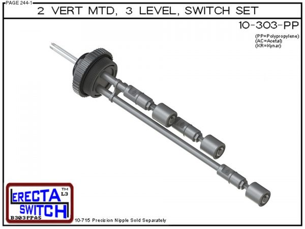 10-303-PP 2" NPT 3 Level Drum Float Switch Set (Polypropylene)