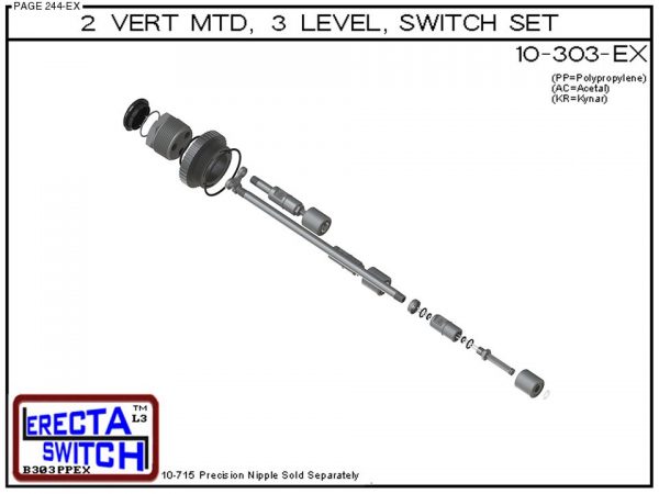 Exploded view - 10-303-PP 2" NPT 3 Level Drum Float Switch Set (Polypropylene)