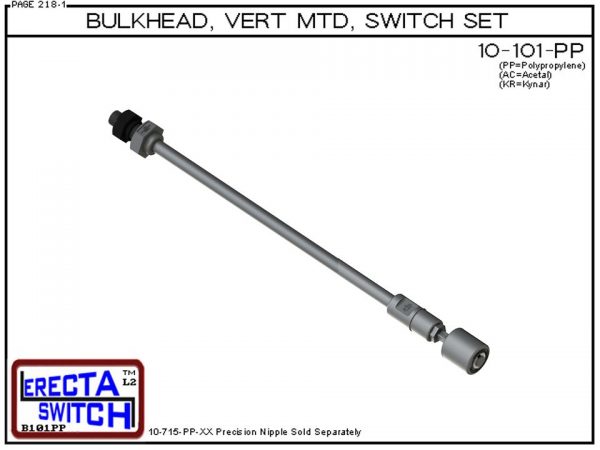 10-101-PP 1/4" NPT Bulk Head Vertical Mounted Level Switch Set (Polypropylene) - OEM 10 Pack -0