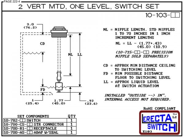10-103-KR 2" NPT Vertical Mounted One Level Extended Stem Level Switch Set (PVDF Kynar) - OEM 10 Pack -6161