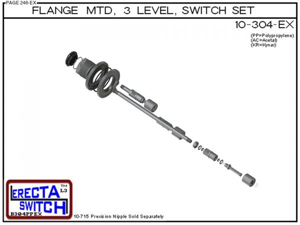 10-304-KR Flange Mounted 3 Level Switch Set (PVDF Kynar) - OEM 10 Pack -6574