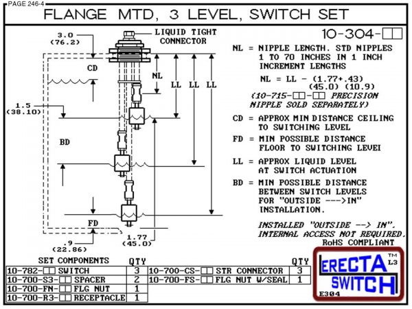 10-304-KR Flange Mounted 3 Level Switch Set (PVDF Kynar) - OEM 10 Pack -6575