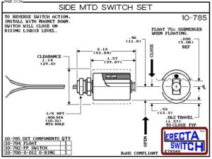 Diagram 10-785 Side Mounted Level Switch Set - A unicellular split float converts the 10-782-PP OEM level switch to one of the most economical side mounted level switch in the world.Polypropylene liquid level switch version is suitable for water, soaps ,