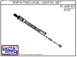 Exploded View - 10-408-KR Pop-In Four Level Extended Stem Shielded Multi Level Switch Set features our unique Pop-in wiring receptacle providing a weather tight chamber for wire splices. The Pop-In receptacle cap has a 1/2" center knock out and Multi Leve