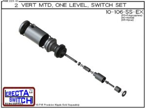 Exploded View - 10-106-SS-PP-BLK 2" NPT Relay Housing Vertical Mounted One Level extended Stem Shielded Level Switch Set (Polypropylene) features a 1-1/4" NPT Relay Housing providing a liquid tight chamber for your control relay or wire splices and a 2" N