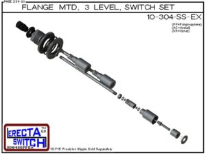 Exploded View - 10-304-SS-AC Multi Level Switch Flange Vertical Mounted Shielded Three Level Switch Set (Acetal) features a 1-1/4" NPT wiring receptacle providing a weather tight chamber for wire splices, slosh shields and our unique flange nuts.Acetal L