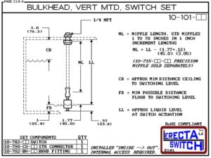 10-101-KR 1/4" NPT Bulk Head Vertical Mounted Level Switch Set (PVDF Kynar) - Image 3